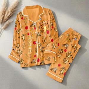 Winnie-the-Pooh x Tigger Satin Pajama Set with Piping - HOATT19984