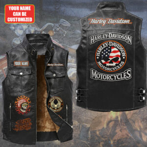 Personalized Harley Davidson Premium 2D Sleeveless Leather Vest - GNE8016