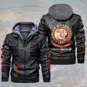 Indian Motorcycle 125th Anniversary 2D Leather Hooded Jacket - TMTHU8562