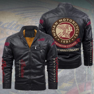 Indian Motorcycle 125th Anniversary 2D Leather Yellow Fleece Jacket - TMTHU8561