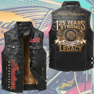 Indian Motorcycle 125th Anniversary Premium 2D Sleeveless Leather Vest - TMTHU8766
