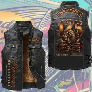 Indian Motorcycle 125th Anniversary Premium 2D Sleeveless Leather Vest - TMTHU8830