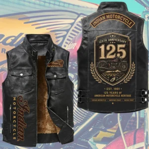 Indian Motorcycle 125th Anniversary Premium 2D Sleeveless Leather Vest - TMTHU8845