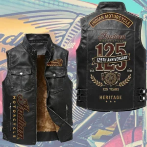 Indian Motorcycle 125th Anniversary Premium 2D Sleeveless Leather Vest - TMTHU8846