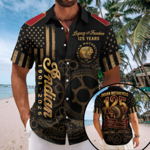 Indian Motorcycle 125th Anniversary Short Sleeve Button-Down Shirt - TMTHU8523