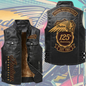 Indian Motorcycle 125th Anniversary Premium 2D Sleeveless Leather Vest - TMTHU8559