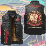 Indian Motorcycle 125th Anniversary Premium 2D Sleeveless Leather Vest – TMTHU8088