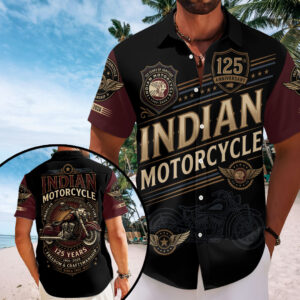 Indian Motorcycle 125th Anniversary Short Sleeve Button-Down Shirt - TMTHU8517
