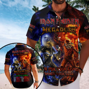Iron Maiden x Megadeth 2026 World Short Sleeve Button-Down Shirt – TMTHU7924