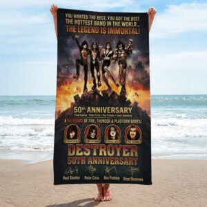 KISS Destroyer 50th Anniversary 2026 Rectangle Beach Towel - TMTHU8063