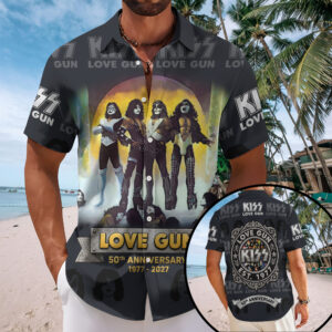 KISS Lovegun 50th Anniversary Short Sleeve Button-Down Shirt – TMTHU7972