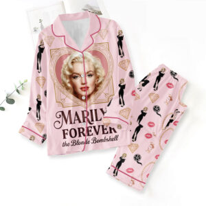 Marilyn Monroe Satin Pajama Set with Piping - TMTHU7991
