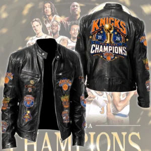 New York Knicks Motorcycle Leather Jacket - TMTHU8979