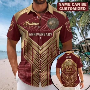 Personalized Indian Motorcycle 125th Anniversary Short Sleeve Button-Down Shirt - TMTHU8593