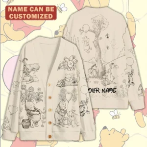 Personalized Winnie-the-Pooh 100th Anniversary Knitted V-neck Cardigan - TMTHU8834