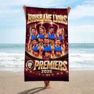 Brisbane Lions 2026 AFL Premiers Rectangle Beach Towel - HOATT21330