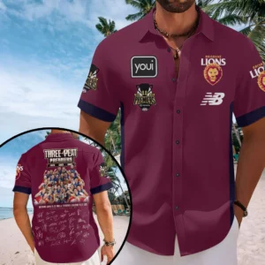 Brisbane Lions 2026 AFL Premiers Short Sleeve Button-Down Shirt - TMTHU9630