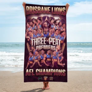 Brisbane Lions 2026 AFL Premiers Rectangle Beach Towel - TMTHU9577
