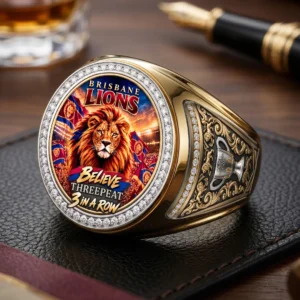 Brisbane Lions Threepeat Premiers 3D Engraved Ring - TMTHU9574