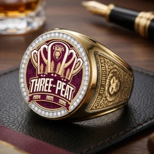 Brisbane Lions Threepeat Premiers 3D Engraved Ring - TMTHU9591
