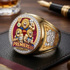 Brisbane Lions Threepeat Premiers 3D Engraved Ring - TMTHU9594