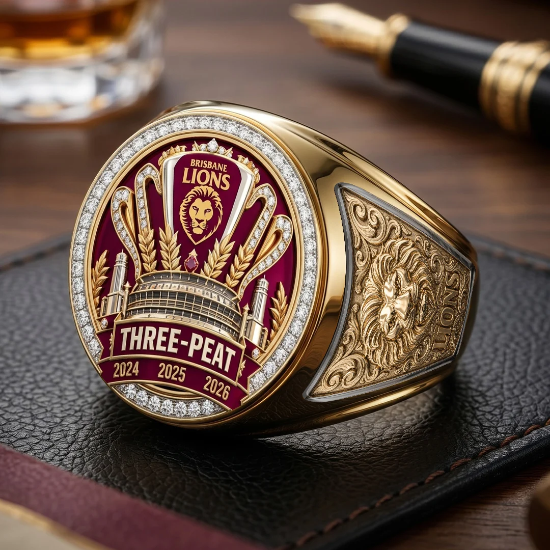Brisbane Lions Threepeat Premiers 3D Engraved Ring - TMTHU9648