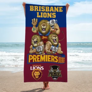 Brisbane Lions Threepeat Premiers Rectangle Beach Towel - TMTHU9593