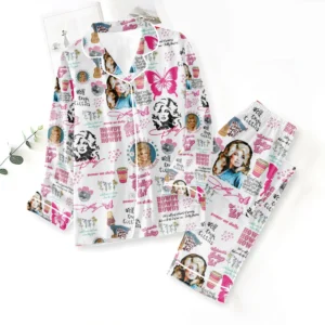Dolly Parton Satin Pajama Set with Piping - TMTHU9109