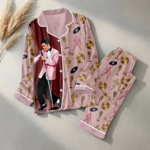 Elvis Presley Satin Pajama Set with Piping - HOATT20858