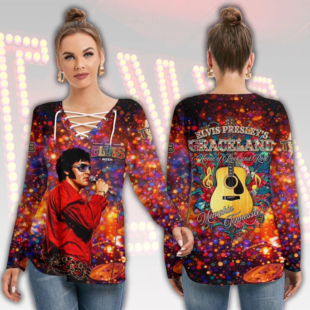 Elvis Presley Women’s Long Sleeve Neckline Tie Sweatshirt – HOATT21375