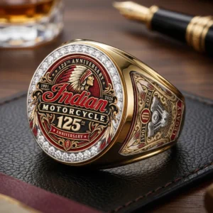 Indian Motorcycle 125th Anniversary 3D Engraved Ring - TMTHU9271