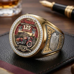 Indian Motorcycle 125th Anniversary 3D Engraved Ring - TMTHU9272