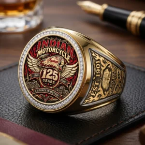Indian Motorcycle 125th Anniversary 3D Engraved Ring - TMTHU9334