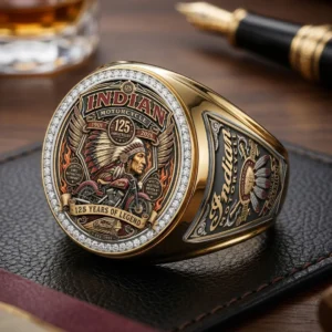 Indian Motorcycle 125th Anniversary 3D Engraved Ring - TMTHU9131