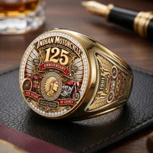 Indian Motorcycle 125th Anniversary 3D Engraved Ring - TMTHU9132