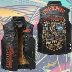 Indian Motorcycle 125th Anniversary Premium 2D Sleeveless Leather Vest - TMTHU9270