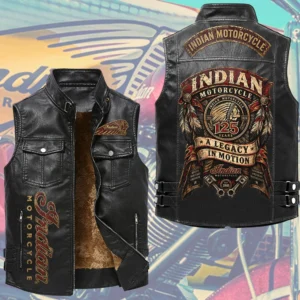 Indian Motorcycle 125th Anniversary Premium 2D Sleeveless Leather Vest - TMTHU9438