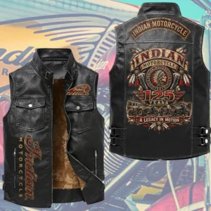 Indian Motorcycle 125th Anniversary Premium 2D Sleeveless Leather Vest - TMTHU9439