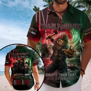 Iron Maiden 2026 World Tour Short Sleeve Button-Down Shirt - TMTHU9074