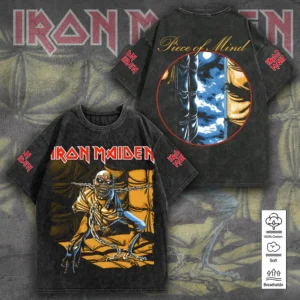 Iron Maiden Piece Of Mind 2D Acid Washed Cotton T-Shirt - TANTN25355