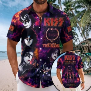 KISS: The Elder 45th Anniversary 2 Short Sleeve Button-Down Shirt - TMTHU9137