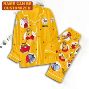 Personalized Winnie-the-Pooh 100th Anniversary Satin Pajama Set with Piping - TMTHU9471