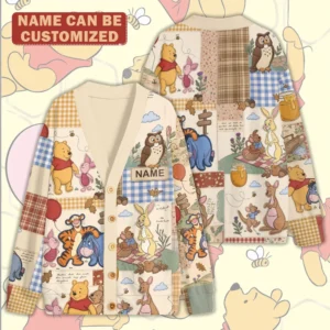 Personalized Winnie-the-Pooh Knitted V-neck Cardigan - TMTHU9318