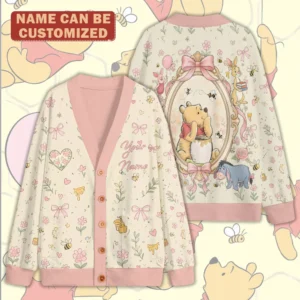 Personalized Winnie-the-Pooh Knitted V-neck Cardigan - TMTHU9509