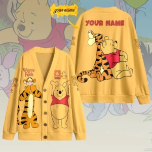 Personalized Winnie-the-Pooh Knitted V-neck Cardigan - HOATT21098