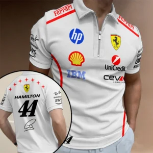 Lewis Hamilton x Scuderia Ferrari Monza Grand Prix 2026 Zip Polo Shirt - TANTN25300