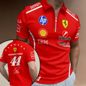 Lewis Hamilton x Scuderia Ferrari Monza Grand Prix 2026 Zip Polo Shirt - TANTN25303