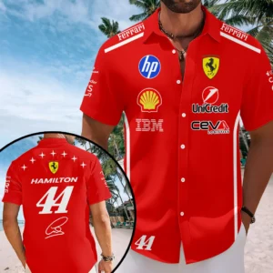 Lewis Hamilton x Scuderia Ferrari Monza Grand Prix 2026 Short Sleeve Button-Down Shirt - TANTN25304