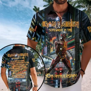 Iron Maiden Somewhere In Time 40th Anniversary Short Sleeve Button-Down Shirt - TANTN25421