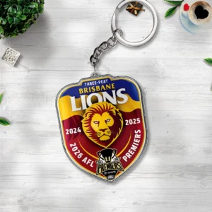 Brisbane Lions Threepeat Premiers Custom Shape 2-sided Keychain - TANTN25706